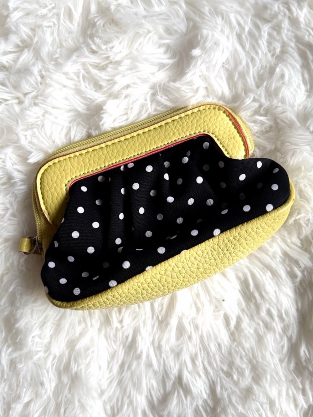 Vintage Polka Dot Black & Yellow Wristlet Clutch Purse